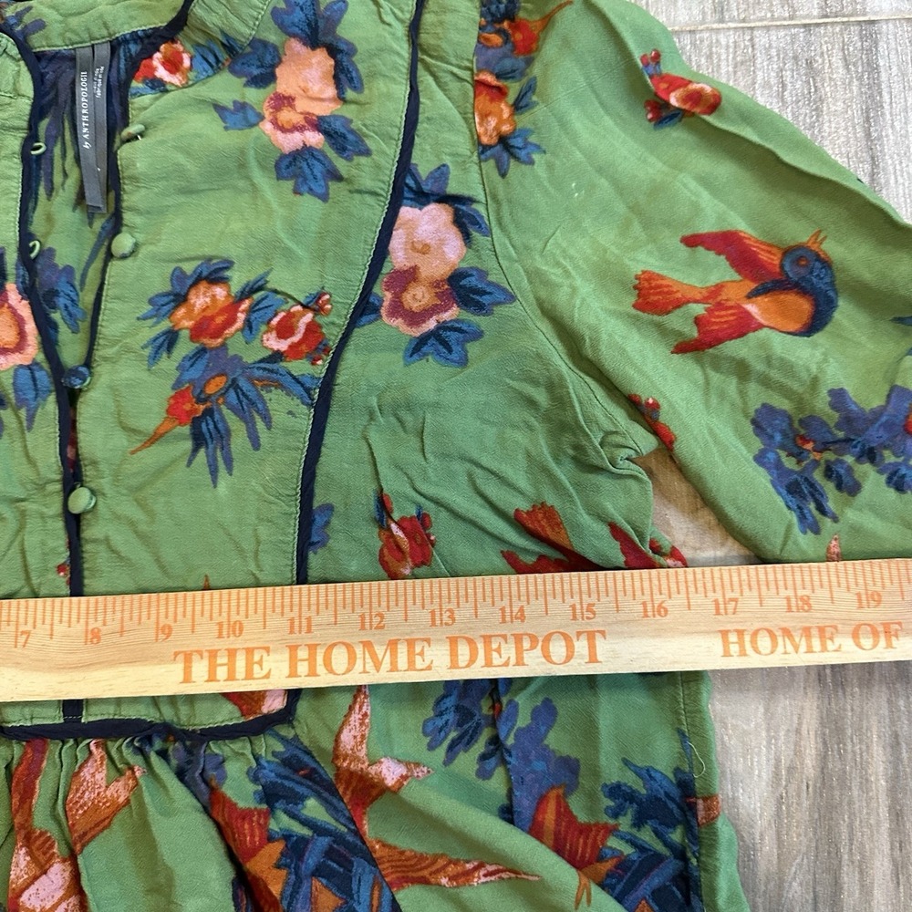 Anthropologie Green Floral Button-Down Top - Picture 9 of 12